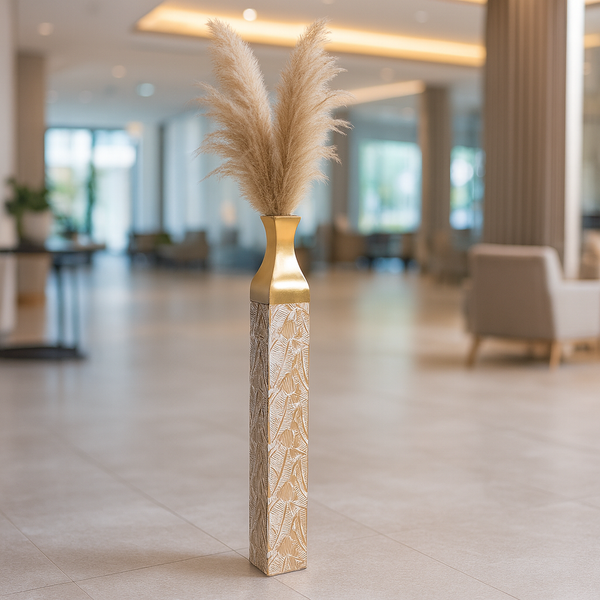 Modern Decorative Metal Tall Vase, Rustic Weathered Finish, Handmade Gold Living Room Decor, 35" Pots for Pampas Grass-Sona Casa