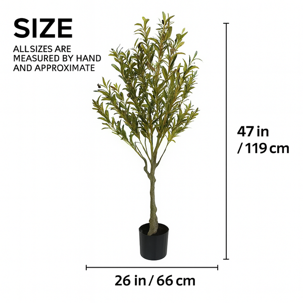 Large Nearly Natural Artificial Olive Tree with Black Olives, 47" Fake Plant for Patio, Front Porch, Living Room, Indoor Outdoor Ornament, Home Decor-Sona Casa
