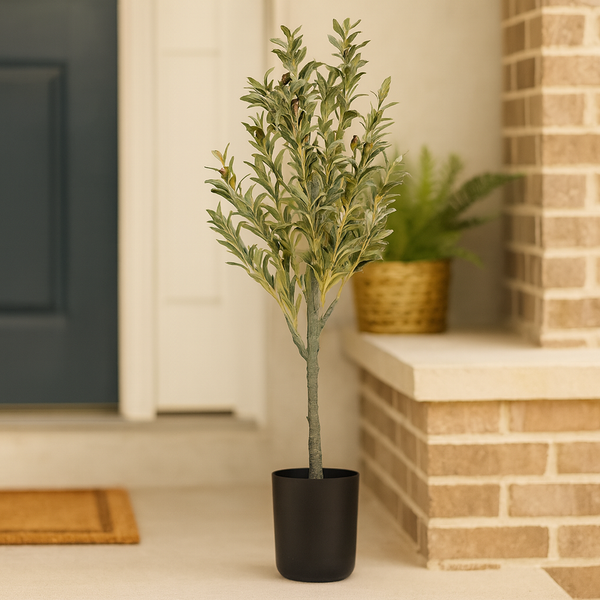 Large Nearly Natural Artificial Olive Tree with Black Olives, 47" Fake Plant for Patio, Front Porch, Living Room, Indoor Outdoor Ornament, Home Decor-Sona Casa