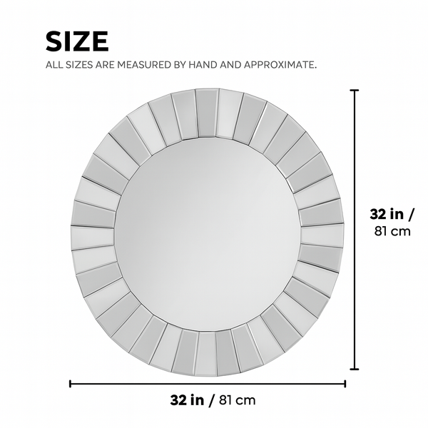 Large Round Silver Glass Mirror, Modern Frameless Wall Mirror, 80cm Diameter, Easy to Install Home Decor-Sona Casa