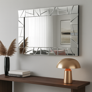 Extra Large 4 ft Silver Glass Mirror, Modern Block Design, Easy to Install Horizontal Vertical Orientation-Sona Casa