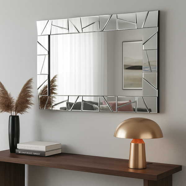 Extra Large 4 ft Silver Glass Mirror, Modern Block Design, Easy to Install Horizontal Vertical Orientation-Sona Casa