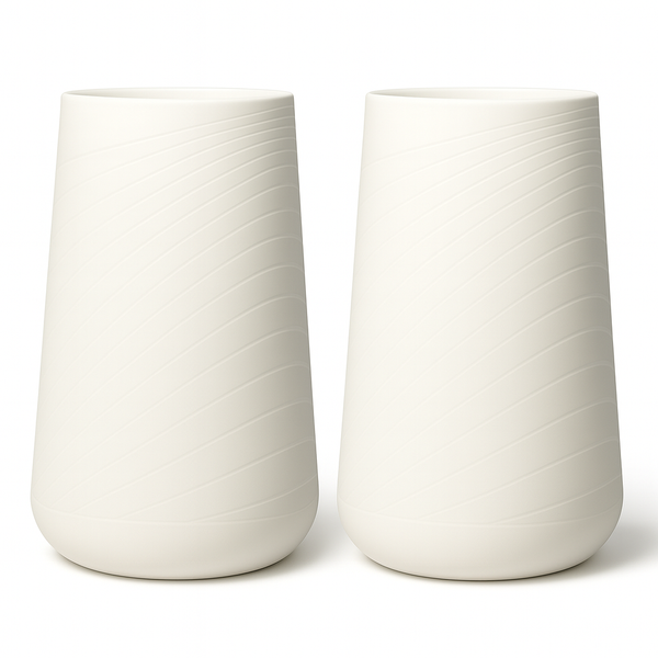 Set of 2 Tall White Indoor Self Watering Decorative Planter, 27" Modern Minimalist Flower Pot Home, Front Porch, Patio, Backyard & Garden Decor-Sona Casa