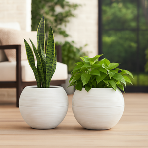 Set of 2 Round White Self Watering Plant Pot, Indoor Home, Office, Patio, Front Porch Decor, 18" Succulent Planter-Sona Casa