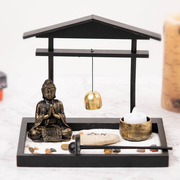 Small Rustic Buddha Statue | Black Meditation Figurine | Zen Home & Office Decor | Spiritual Healing Sculpture | Tealight Holder by Sona Casa