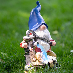 Blue Hat Bathing Dog Gnome With Pump - Polyresin Garden Statue With Solar LED Lights by Sona Casa
