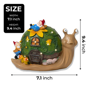 Solar Light Snail House With Gnomes, 9" Garden Patio Lawn Outdoor Decor by Sona Casa