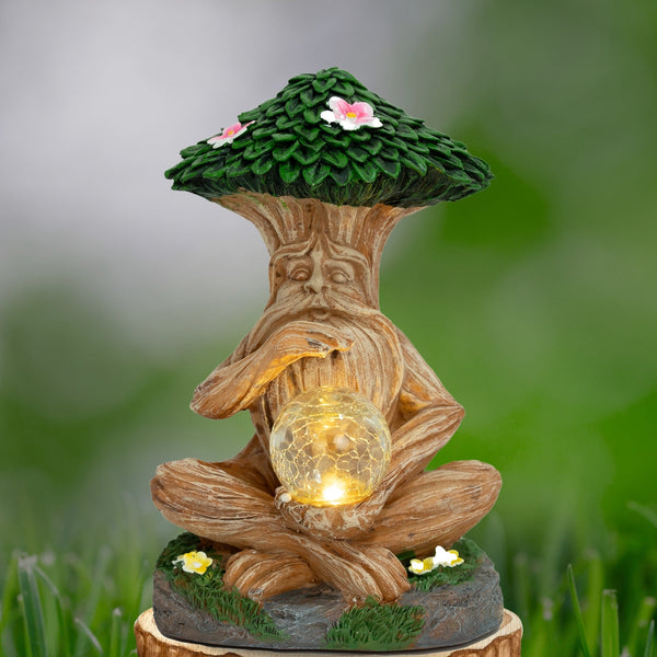 Tree Orb Solar Light Statue, 11" Polyresin Fairy Garden Outdoor Decor Gift by Sona Casa