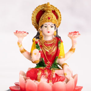 Red Lakshmi Goddess Statue, 4" Diwali Decor Gift, Pooja Mandir, Car Decor by Sona Casa