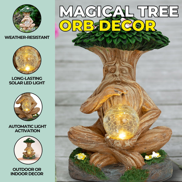 Tree Orb Solar Light Statue, 11" Polyresin Fairy Garden Outdoor Decor Gift by Sona Casa