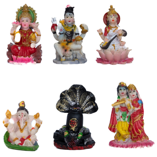Hindu Deity Figurines Set of 6, 5" Pooja Indian Home Decor Diwali Gift by Sona Casa