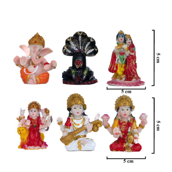 Multicolor Polyresin Mini Hindu God Figurines Set, 2" Pooja Mandir Decor by Sona Casa