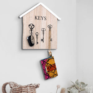 Wooden Wall Mounted Key Holder, 10" 4-Hook Farmhouse Rustic Home Office Entryway Decorative Organizer Rack, Gifts by Sona Casa