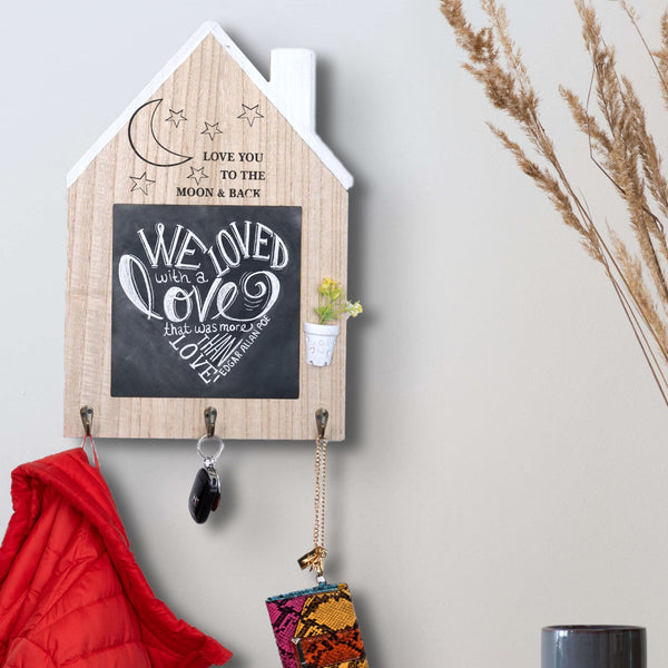 Rustic Brown Black Wooden Key Rack, 17" Wall Mount Entryway 3-Hook Organizer with Chalkboard by Sona Casa