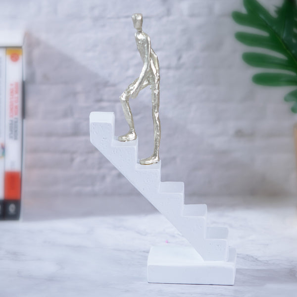 Abstract White Statue Of Man Climbing Stairs - Motivational Decor For Zen Office & Home Inspiration by Sona Casa
