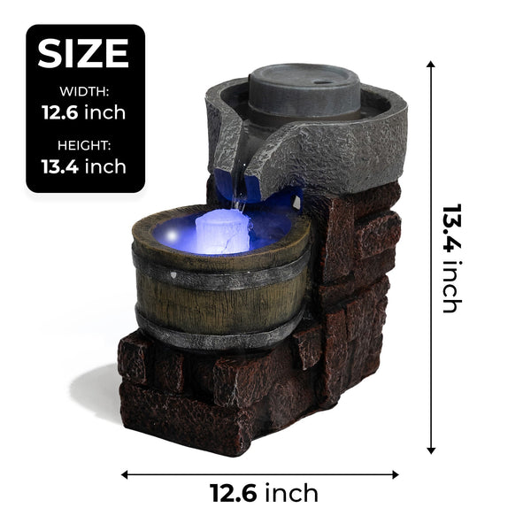 Majestic Oasis Mini Waterfall Fountain, Brown & Gray Fiberglass Polyresin, Indoor Therapy Desk Decor With Adjustable Pump, Mist, And Lights by Sona Casa