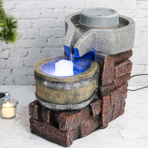 Majestic Oasis Mini Waterfall Fountain, Brown & Gray Fiberglass Polyresin, Indoor Therapy Desk Decor With Adjustable Pump, Mist, And Lights by Sona Casa