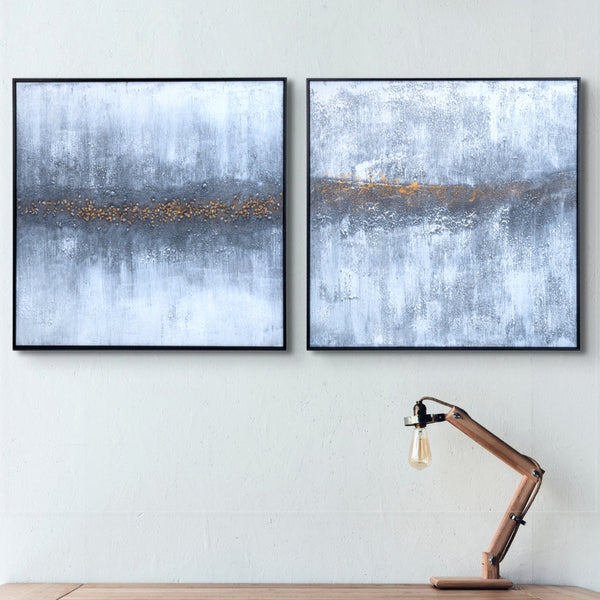 Large Abstract Canvas Art Duo, 28" Textured Wood Framed Minimalist Decor by Sona Casa