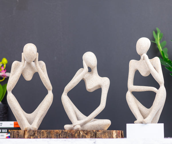 Decorative thinker statues, 3 pcs, tabletop decoration for home or office by Sona Casa