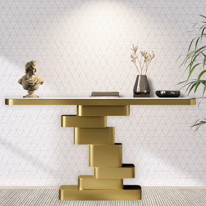 Modern 55" Golden Console Table, High Quality White Marble Top Metal Stainless Steel by Sona Casa