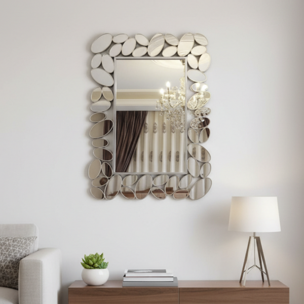 Modern Contemporary Silver Framed Mirror, 72 cm Modern Wall Mirror for Living Room, Entryway, Bedroom Decor Gift-Sona Casa