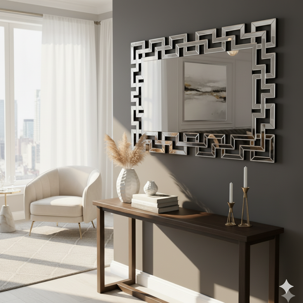 Large Luxury Decorative Glass Mirror 47 in Silver Frameless Wall Mirror for Home Office Decor, Gift-Sona Casa