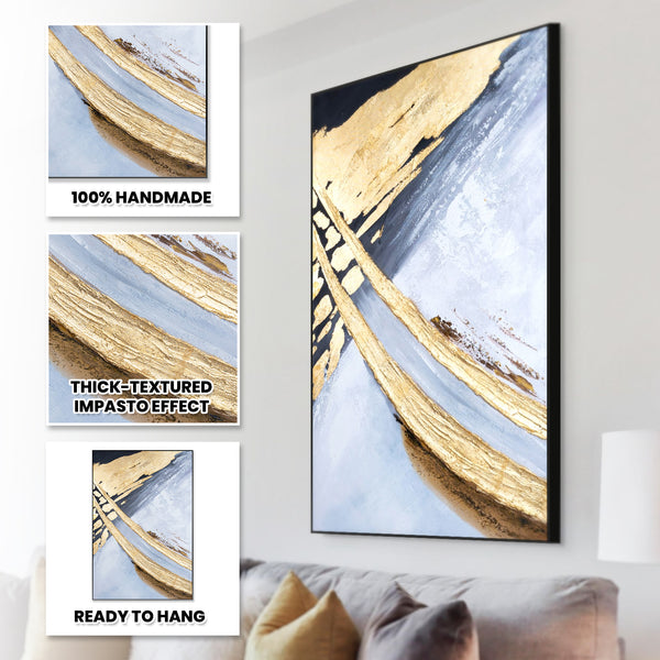 Abstract Large 3D Gold Black Wall Art, 47" Thick Textured Painting Decor by Sona Casa