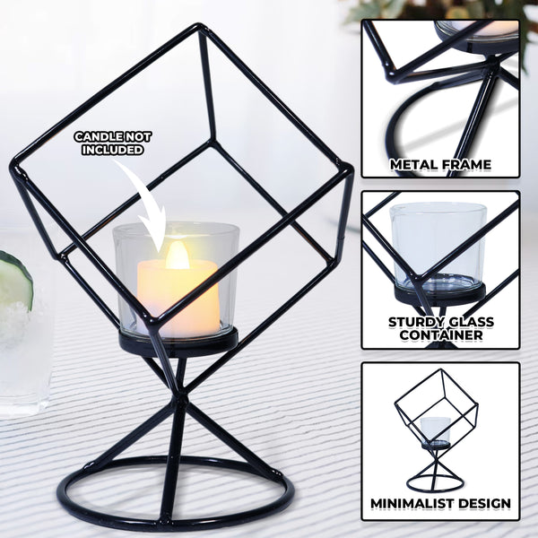 Metal Candle Holder with Glass Container for Votive Candle, 8" Home Decor by Sona Casa