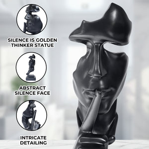 Abstract Silence is Golden, Black Silence Face Thinker Statue, Polyresin Art Decor for Home or Office 12 inch 31 cm by Sona Casa