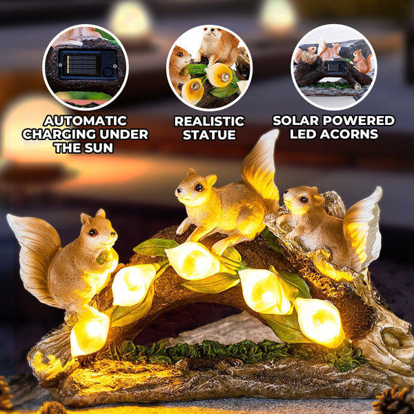 Cute Squirrels with Solar LED Acorns, 10" Outdoor Garden Patio Decor by Sona Casa