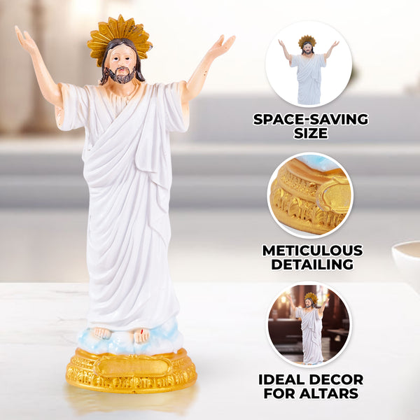 Resurrection Of Jesus Christ Statue, White Polyresin, 9" Small Altar Decor by Sona Casa