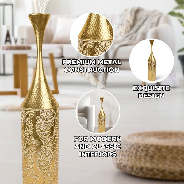 Large Gold Tall Vase, Tall Floor Vase for Living Room, Hallway, Entryway, Metal Home Decor 32 inch 82 cm by Sona Casa
