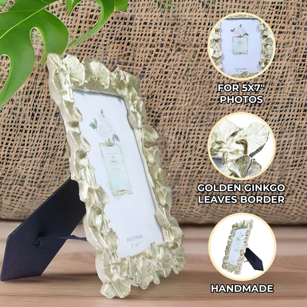 5x7 inch Photo Frame, 3D Golden Ginkgo Leaves Picture Frame Border, Handmade Decorative Frame 9 inch 23 cm by Sona Casa