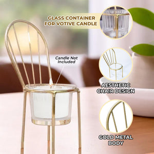 Candle Holder, Chair Design, Gold Decor, 6" Metal Tabletop Centerpiece by Sona Casa