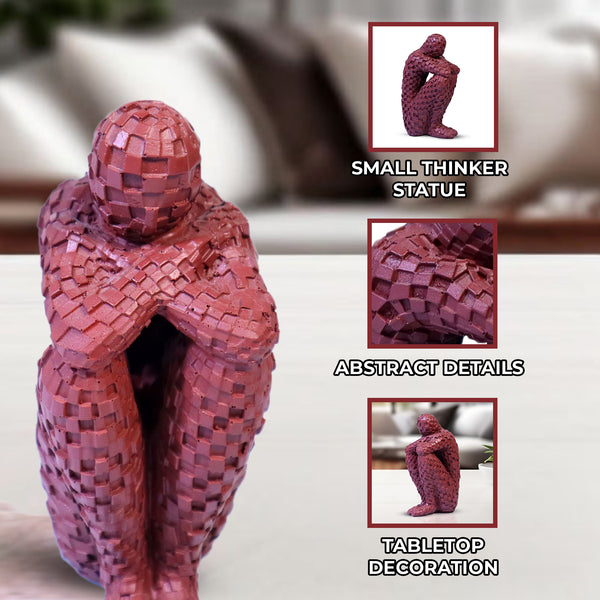 Small Abstract Thinker Statue, 5" Tabletop Centerpiece, Dark Red by Sona Casa
