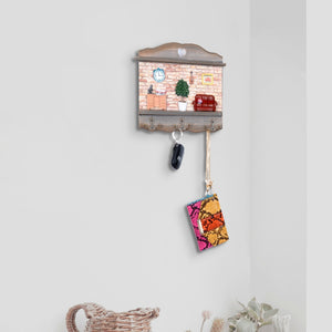 Wall Mounted Wooden Key Holder Rack, 3 Sturdy Double Hooks, 7" Key Hanger Organizer, Farmhouse Rustic Home Decor by Sona Casa