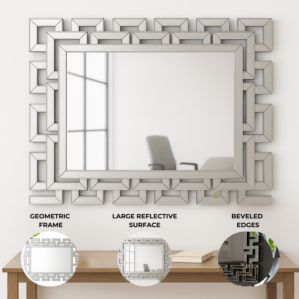 Large Luxury Decorative Glass Mirror 47 in Silver Frameless Wall Mirror for Home Office Decor, Gift-Sona Casa