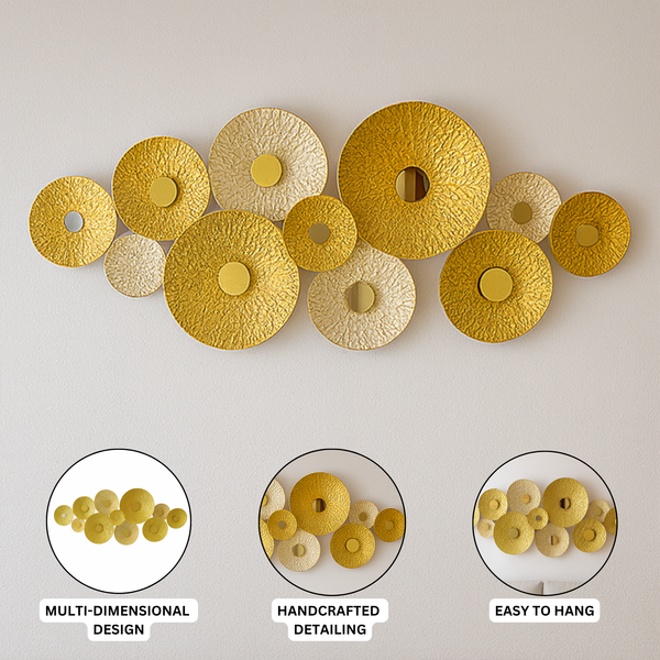 Large Gold Metal Wall Art, Modern Abstract Sculpture, Textured 3D Hanging Decor for Living Room, 120cm Statement Piece-Sona Casa