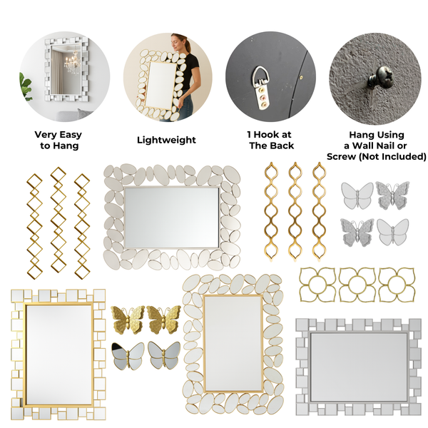 Golden Floral Wall Mirror Set, Traditional Modern Diwali Decor Gift, 25 cm Mirrors Pooja Room Decor-Sona Casa