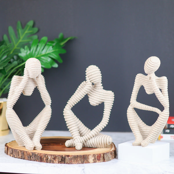Decorative Statue Set, 9" Striped Thinkers, Tabletop Decor for Home Office by Sona Casa