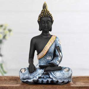 Small Buddha Statue, 8" Black Meditating Decorative Desk Sculpture, Living Room Home Office Zen Decor, Spiritual Gifts by Sona Casa