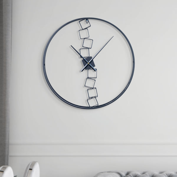 Black Metal Wall Clock, 24" Silent Abstract, Modern Living Room Decor by Sona Casa