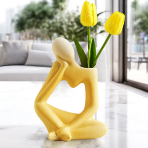 Abstract Ceramic Yellow Bud Vase With 1 Tulip Stem, 7" Table Vase for Fresh or Fake Flowers, Living Room, Office Decor by Sona Casa