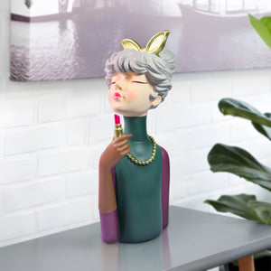 Chic Woman Statue with Lipstick, Vanity Table Decor, Bathroom Dresser Decor, Ideal Gift for Women Multicolor Polyresin by Sona Casa