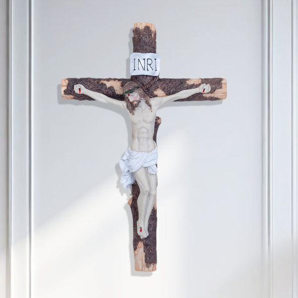 Jesus On Cross Wall Decor, 15" Crucifix Altar Decorative by Sona Casa