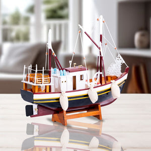 Wood Sailboat Model, 16" Nautical Desk Sculpture, Coastal Table Decor by Sona Casa