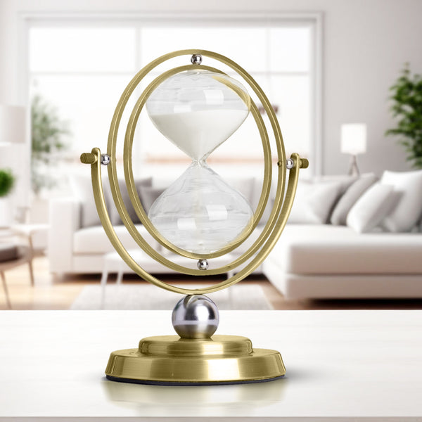 Elegant Gold And Glass 30-Minute Sand Timer - White Sand Desk Decor For Productivity, Yoga, And Gifts by Sona Casa