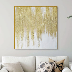 Large Abstract Canvas Art, Gold Frame, 37" Textured 3D Living Room Decor by Sona Casa