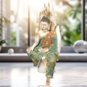 Small Buddha Statue 12" Desktop Tabletop Decor for Home, Prayer Room, Pooja, Feng Shui Good Fortune, Housewarming Gift by Sona Casa