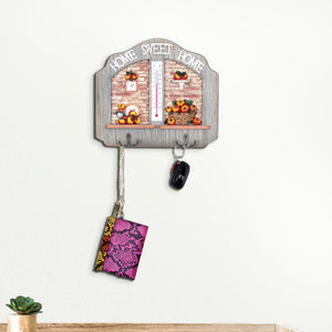 Wooden Entryway Key Holder Rack Hanger with Thermometer, 2 Double Hooks Home Office Organizer, Gifts by Sona Casa